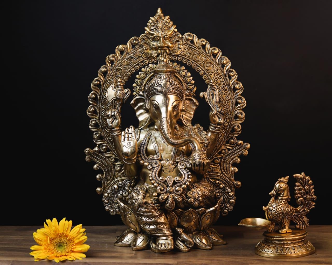 Mridaya Brass Ganesha Statue | 40 Cm Big Size Brass Ganesh Statue | Housewarming Gift | Hindu Wedding Gift | Elephant God Statue